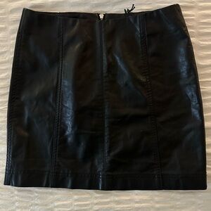 Black Leather Skirt with Zipper in Back